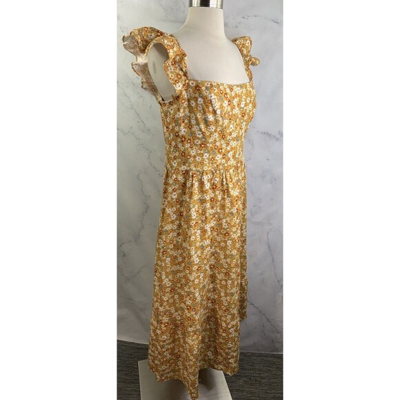 Reformation lucila Dress SZ 12 midi 100% Linen Cottagecore yellow smocked floral - Picture 12 of 16
